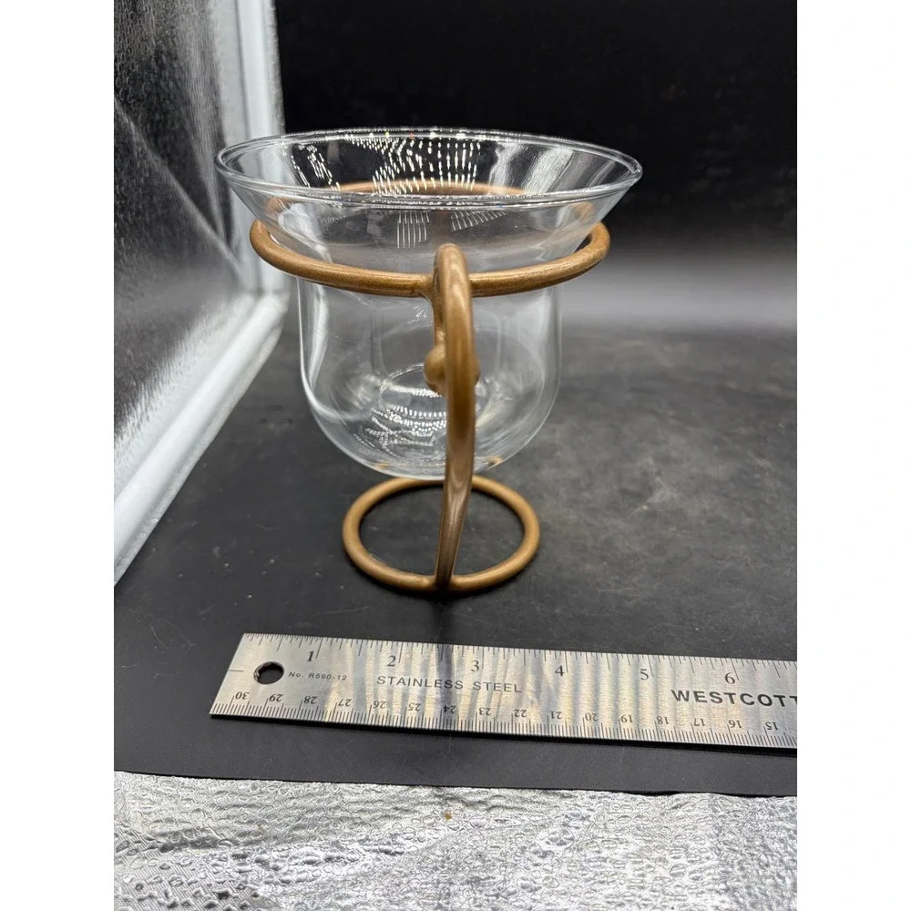 Modern Gold Metal and Clear Glass Votive Tea Light Candle Holder with Handle